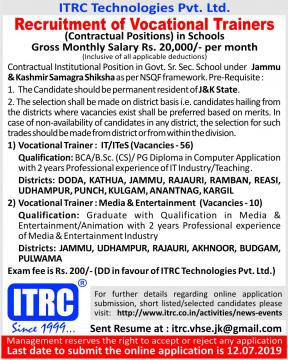 Recruitment of Vocational Trainers in Jammu & Kashmir