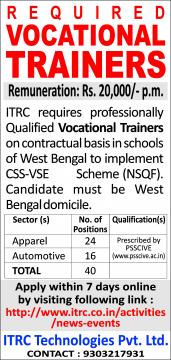 Required Vocational Trainers in West Bengal
